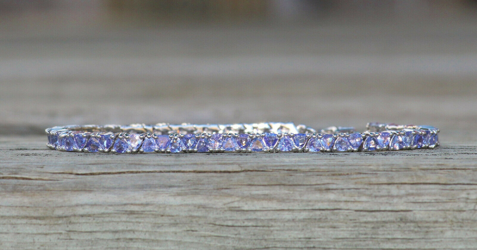 16 CT Trillion Cut Tanzanite 14k White Gold Over Tennis Link 7" Wedding Bracelet - atjewels.in