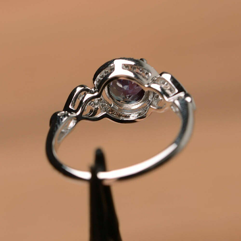 2CT Oval Cut Alexandrite Engagement Diamond 14k White Gold Over Anniversary Ring - atjewels.in