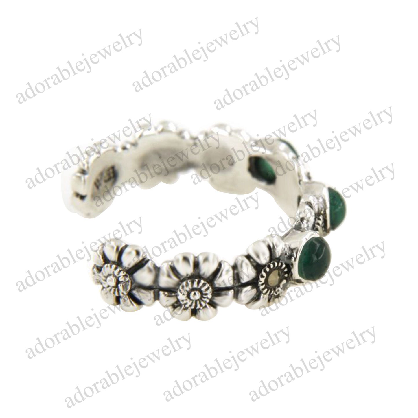 14k White Gold Over Green Onyx & Marcasite Flower Women's  Adjustable Toe Ring - atjewels.in