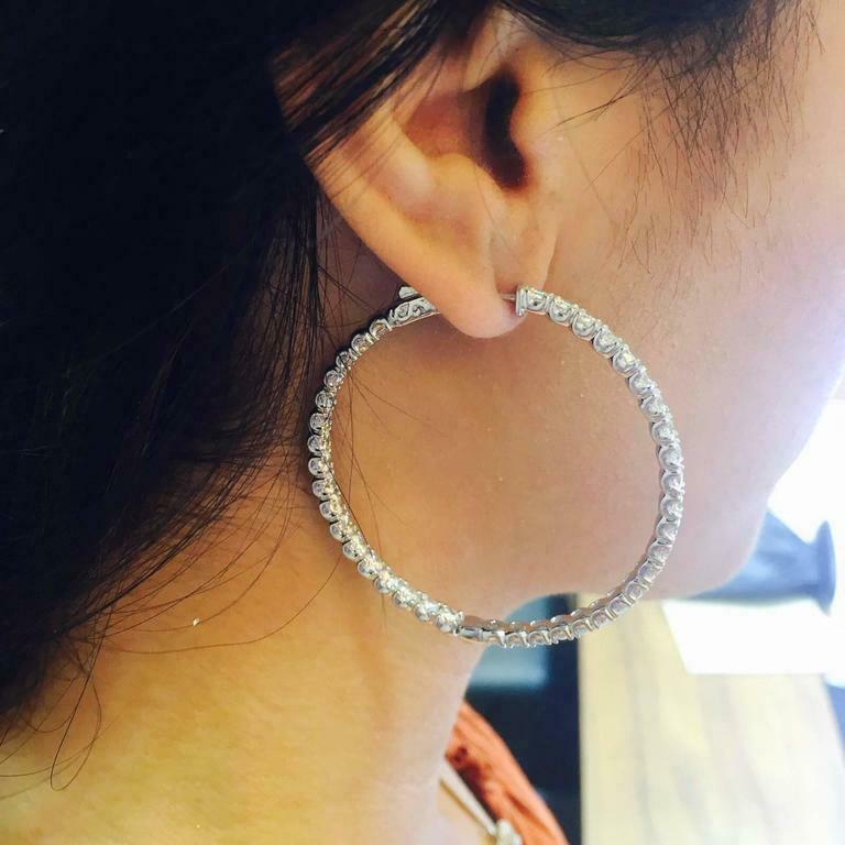 14k White Gold Over 2 CT Round Cut Diamond Large Hoop Wedding Women's Earrings - atjewels.in