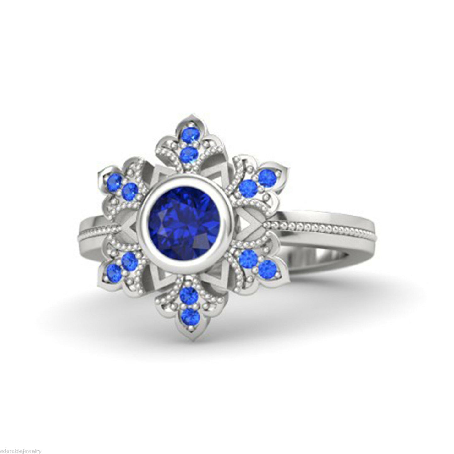 1 CT Round Cut Blue Sapphire 14k White Gold Over Wedding Disney Princess Ring - atjewels.in