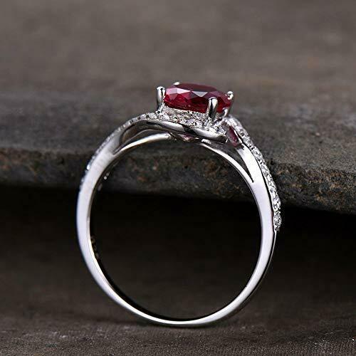 1 CT Round Cut Red Ruby 14k White Gold Over Halo Bypass Engagement Diamond Ring - atjewels.in