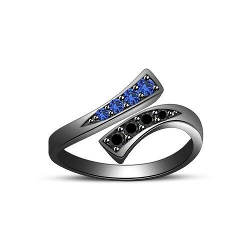 14k Two Thone Gold Over Round cut Sapphire & Diamond Adjustable Bypass Toe Ring - atjewels.in