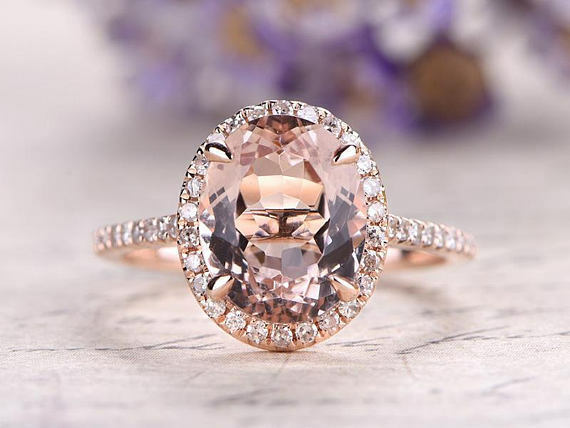 Solid 14k Rose Gold Over Oval Cut Pink Morganite Engagement Diamond Wedding Ring - atjewels.in