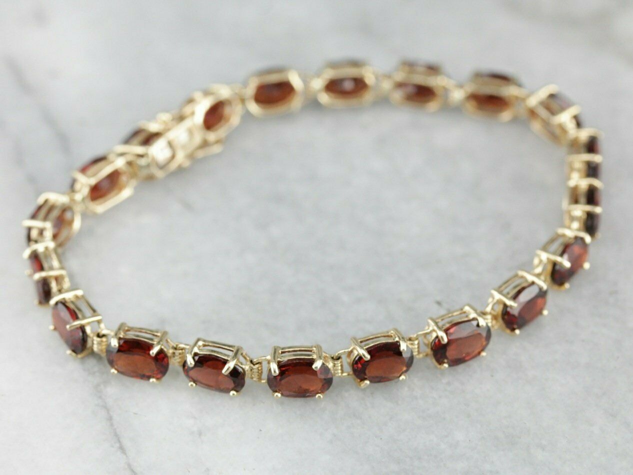14k Yellow Gold Over 15 CT Oval Cut Garnet Link Tennis 7" Anniversary Bracelet - atjewels.in