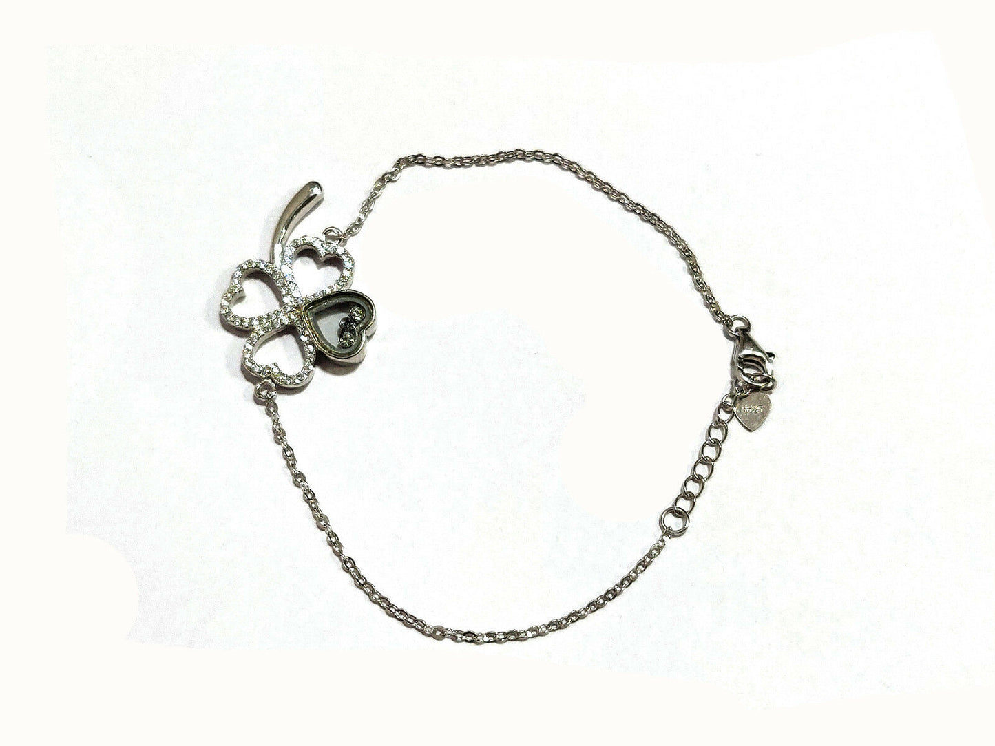 14k White Gold Over 1/2 CT Round Cut Diamond Clover Adjustable 6" Bracelet - atjewels.in