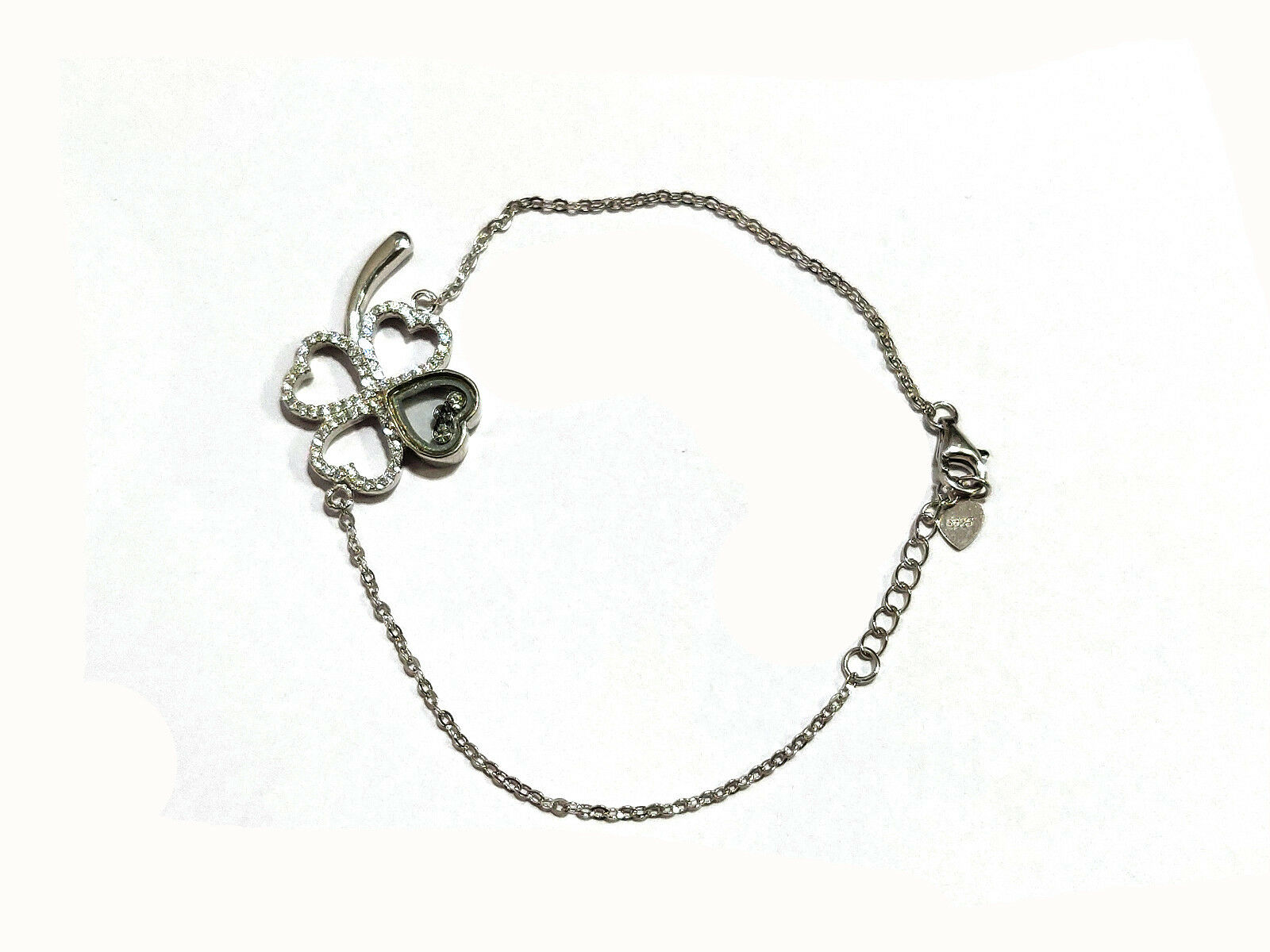 14k White Gold Over 1/2 CT Round Cut Diamond Clover Adjustable 6" Bracelet - atjewels.in