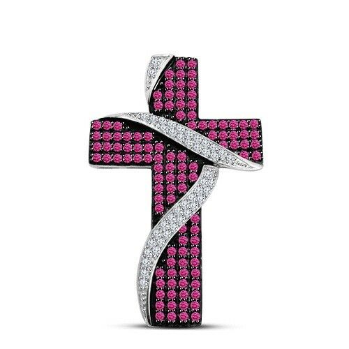 14k Two Tone Gold Over Pink Sapphire & White Diamond Exclusive Cross Pendant - atjewels.in