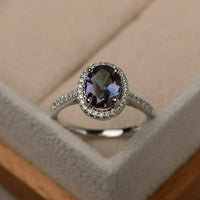 2CT Oval Cut Alexandrite Engagement Diamond 14k White Gold Over Anniversary Ring - atjewels.in