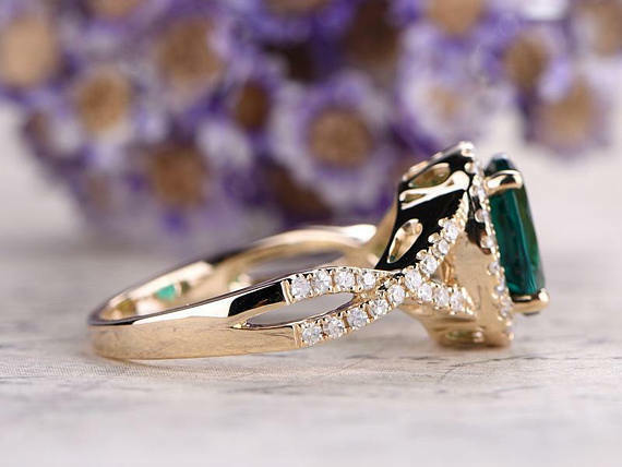 1.2CT Oval Cut Emerald Engagement 14k Yellow Gold FN Diamond Womens Wedding Ring - atjewels.in