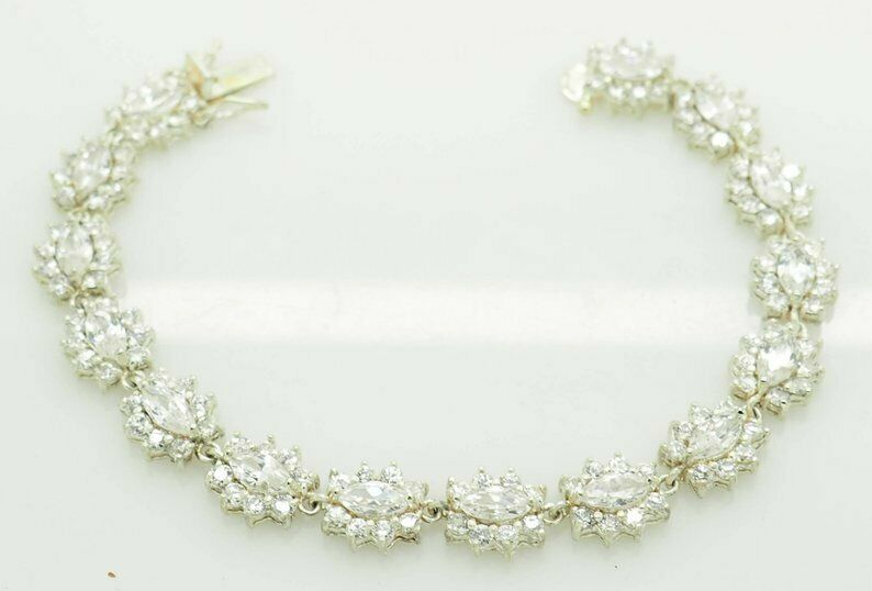 13CT Marquise Cut Diamond 14K White Gold Over Floral 7'' Tennis Wedding Bracelet - atjewels.in