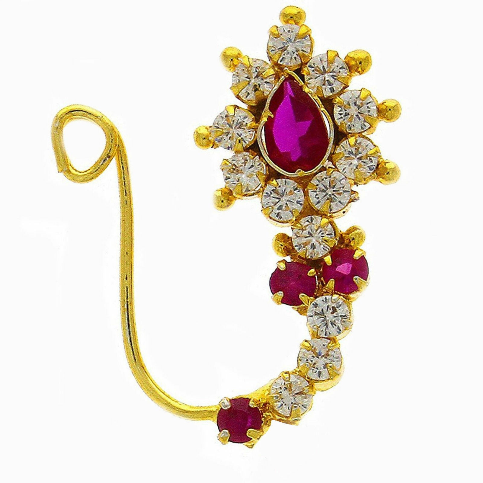 1 Ct Pear Cut Sapphire 14K Yellow Gold Over Diamond Pressing Maharashtrian Nath - atjewels.in