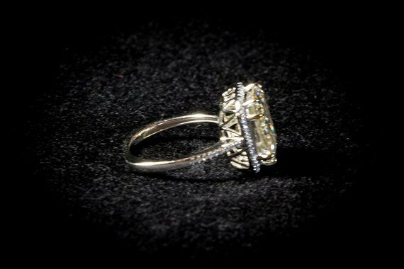 14k Solid White Gold Over 3CT Radiant Cut Champagne Diamond Halo Engagement Ring - atjewels.in