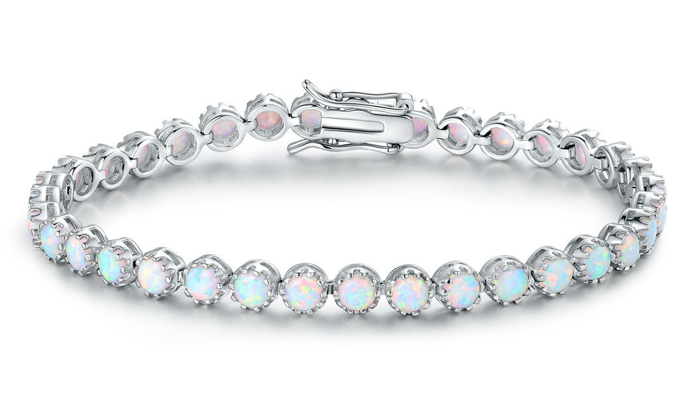5 CT Brilliant Cut Opal 14k Solid White Gold Over Tennis 7" Women's Bracelet - atjewels.in
