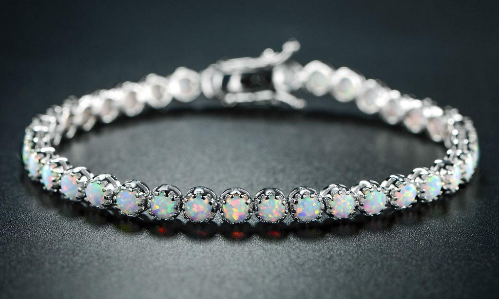 5 CT Brilliant Cut Opal 14k Solid White Gold Over Tennis 7" Women's Bracelet - atjewels.in