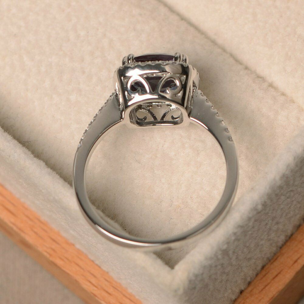 2 CT Cushion Cut Alexandrite 14k White Gold Over Halo Engagement Diamond Ring - atjewels.in