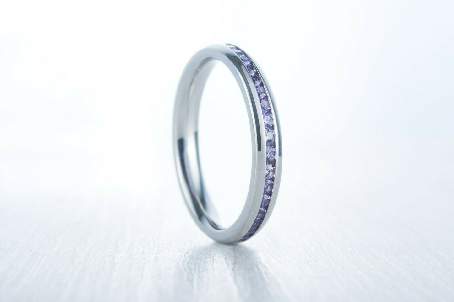 1/2CT Bezel Set Round Cut Amethyst 14k White Gold Over Eternity Anniversary Ring - atjewels.in