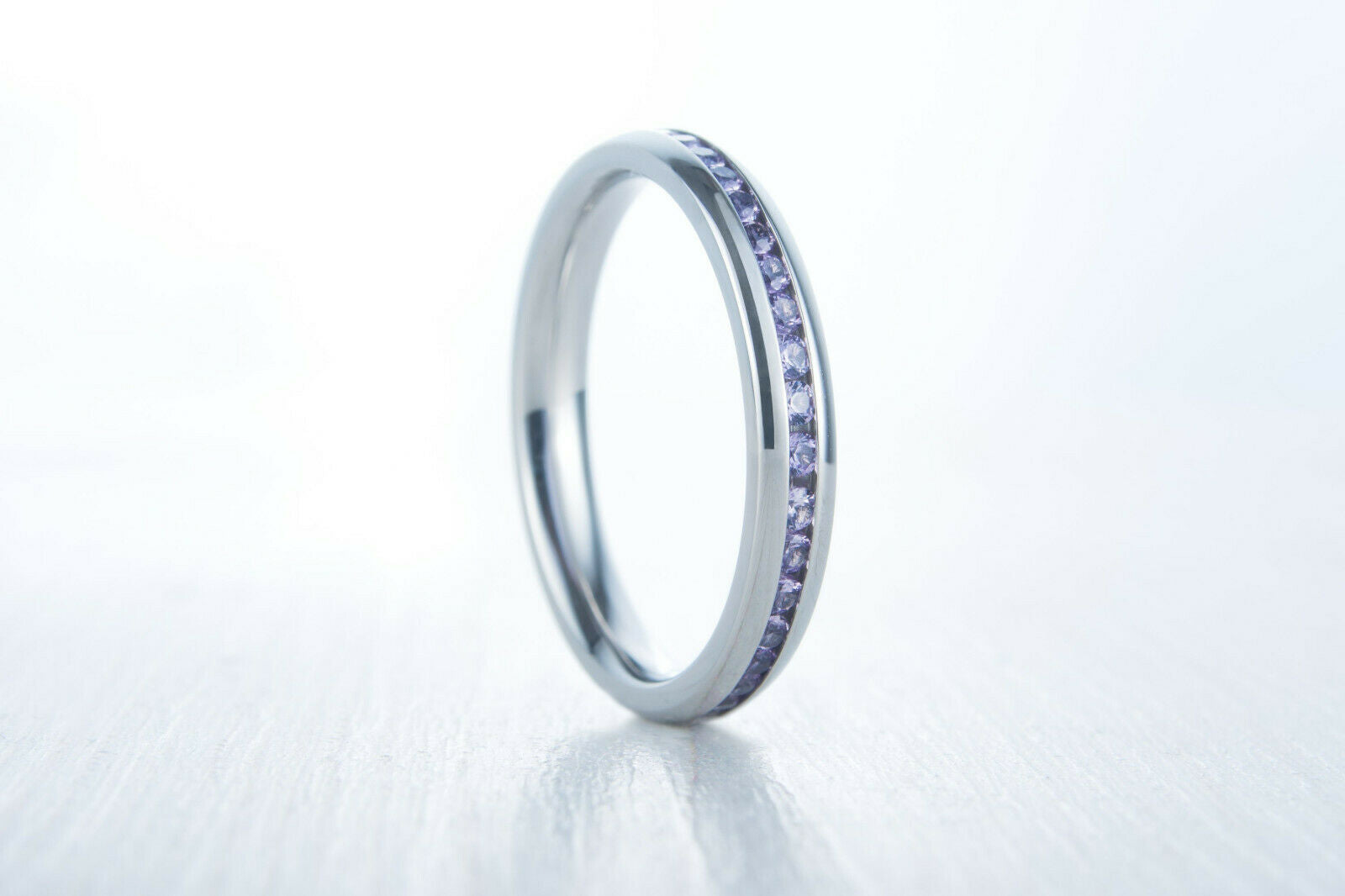 1/2CT Bezel Set Round Cut Amethyst 14k White Gold Over Eternity Anniversary Ring - atjewels.in