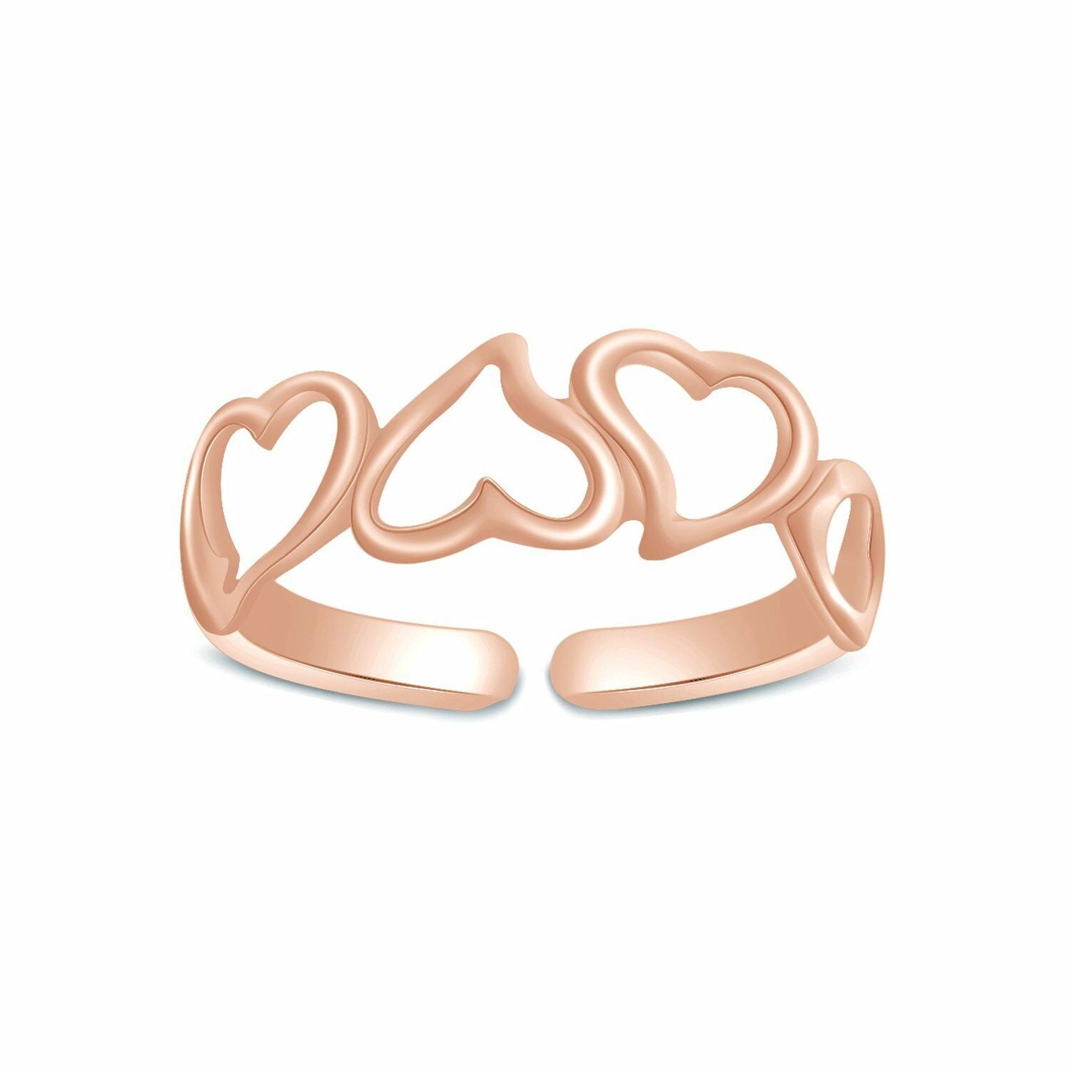 Women's Special Jewelry 14k Rose Gold Over Triple Open Heart Adjustable Toe Ring - atjewels.in