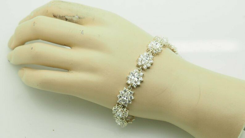 13CT Marquise Cut Diamond 14K White Gold Over Floral 7'' Tennis Wedding Bracelet - atjewels.in