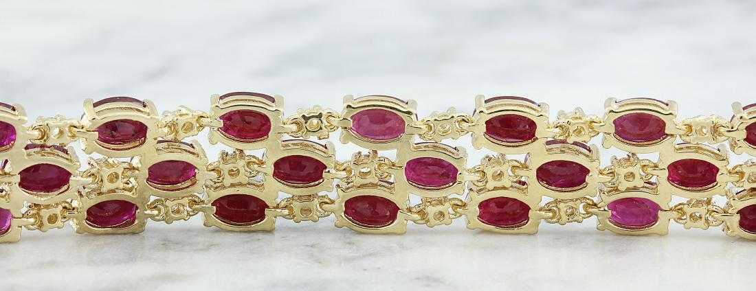 25 CT Oval Cut Red Ruby 14k Yellow Gold Over 3-Row Wedding Diamond 7" Bracelet - atjewels.in