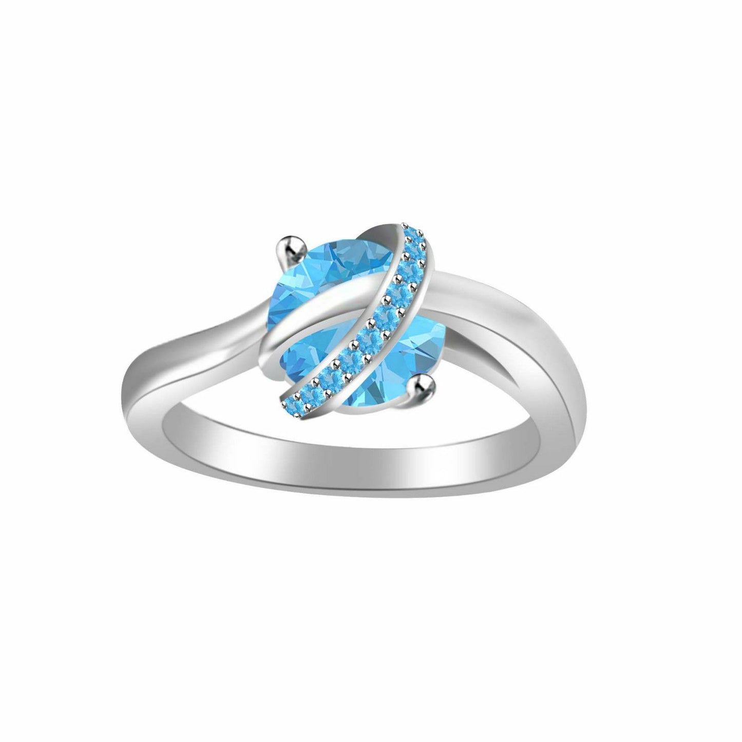 14k White Gold Over 925 Sterling Round Aquamarine Criss Cross Womens Jewelry Set - atjewels.in
