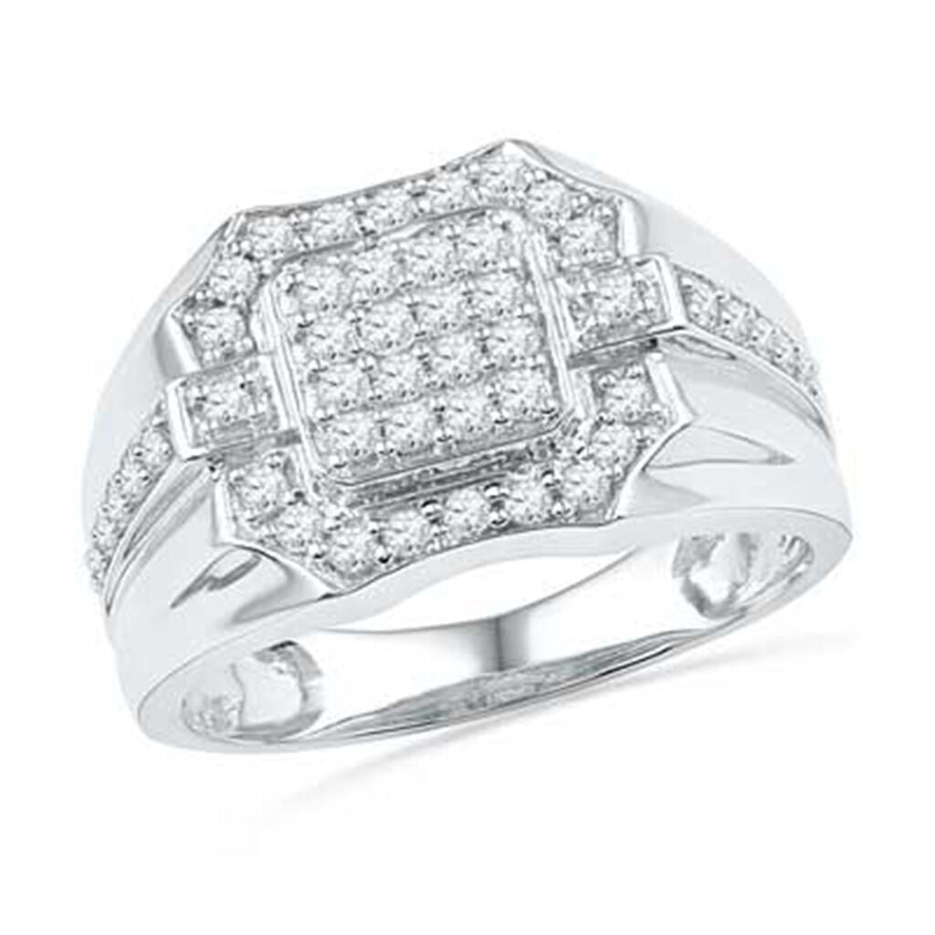 2 CT Round Cut Diamond 14k White Gold Over Engagement Wedding Cluster Mens Ring - atjewels.in