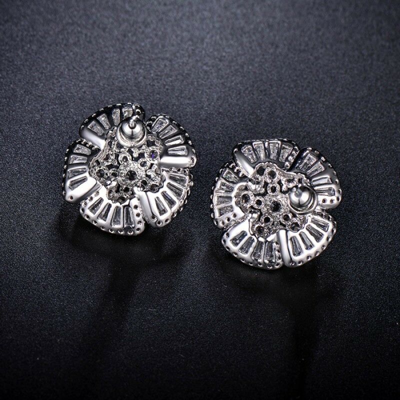 3 CT Round & Baguette Cut Diamond 14k White Gold FN Cluster Stud Womens Earrings - atjewels.in