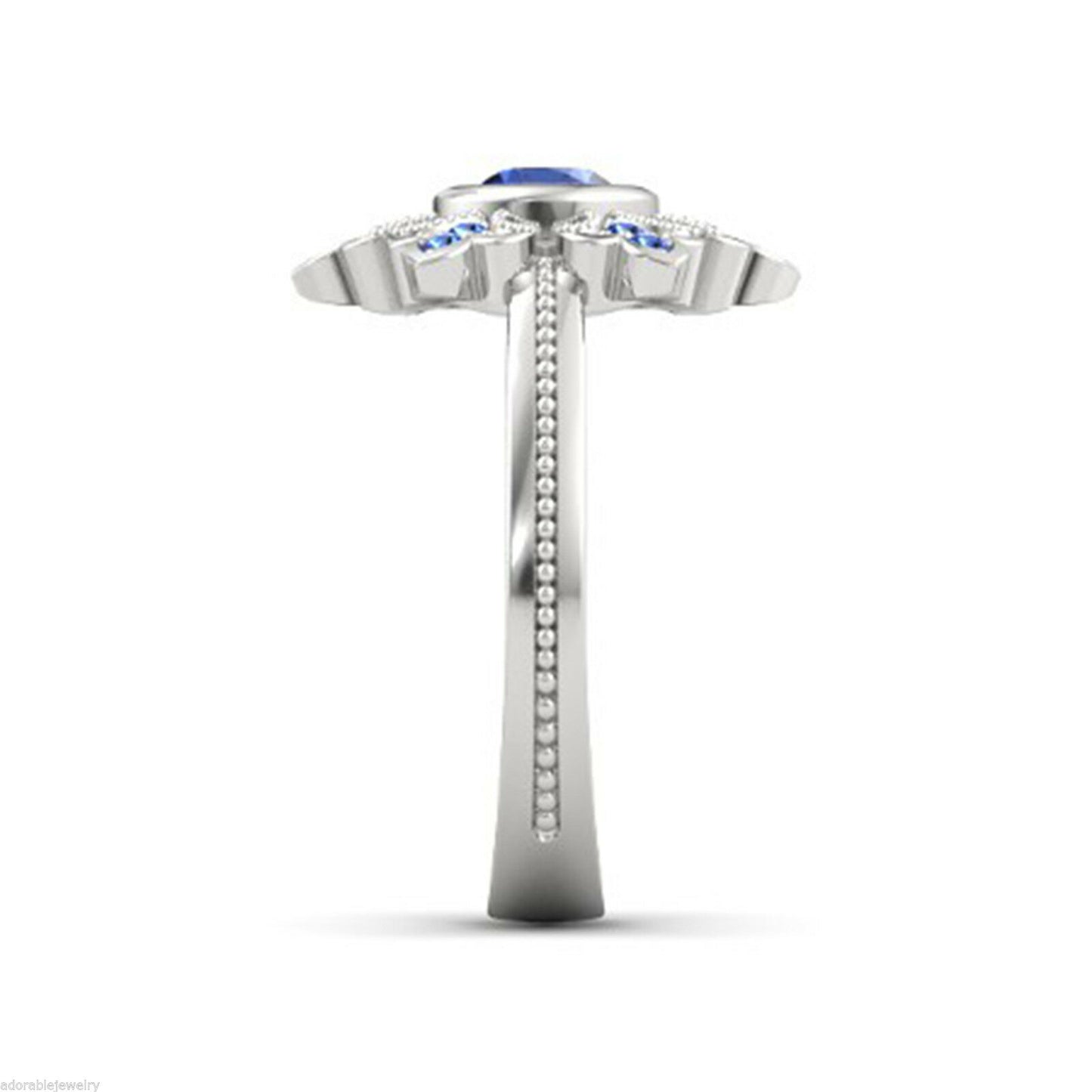 1 CT Round Cut Blue Sapphire 14k White Gold Over Wedding Disney Princess Ring - atjewels.in