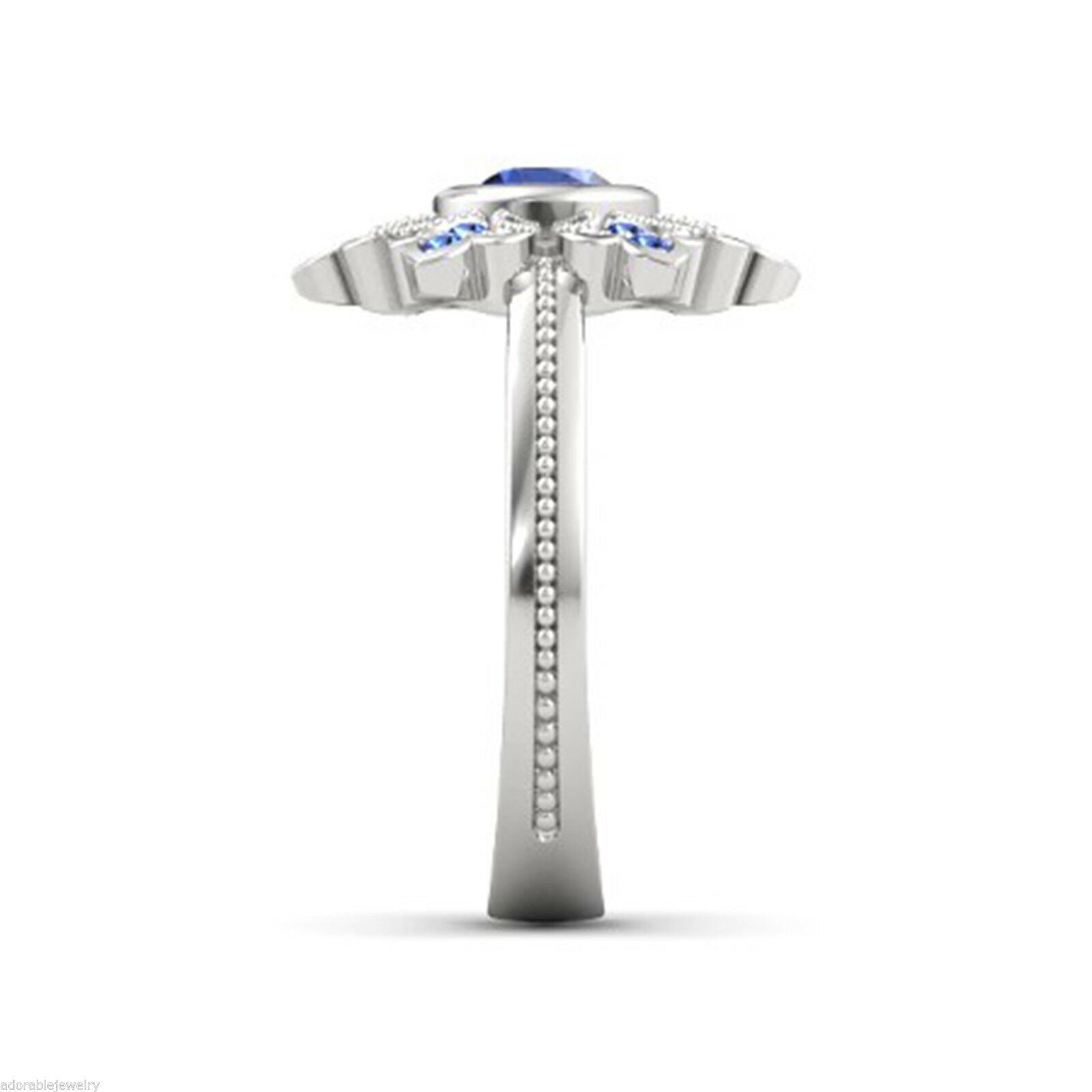 1 CT Round Cut Blue Sapphire 14k White Gold Over Wedding Disney Princess Ring - atjewels.in
