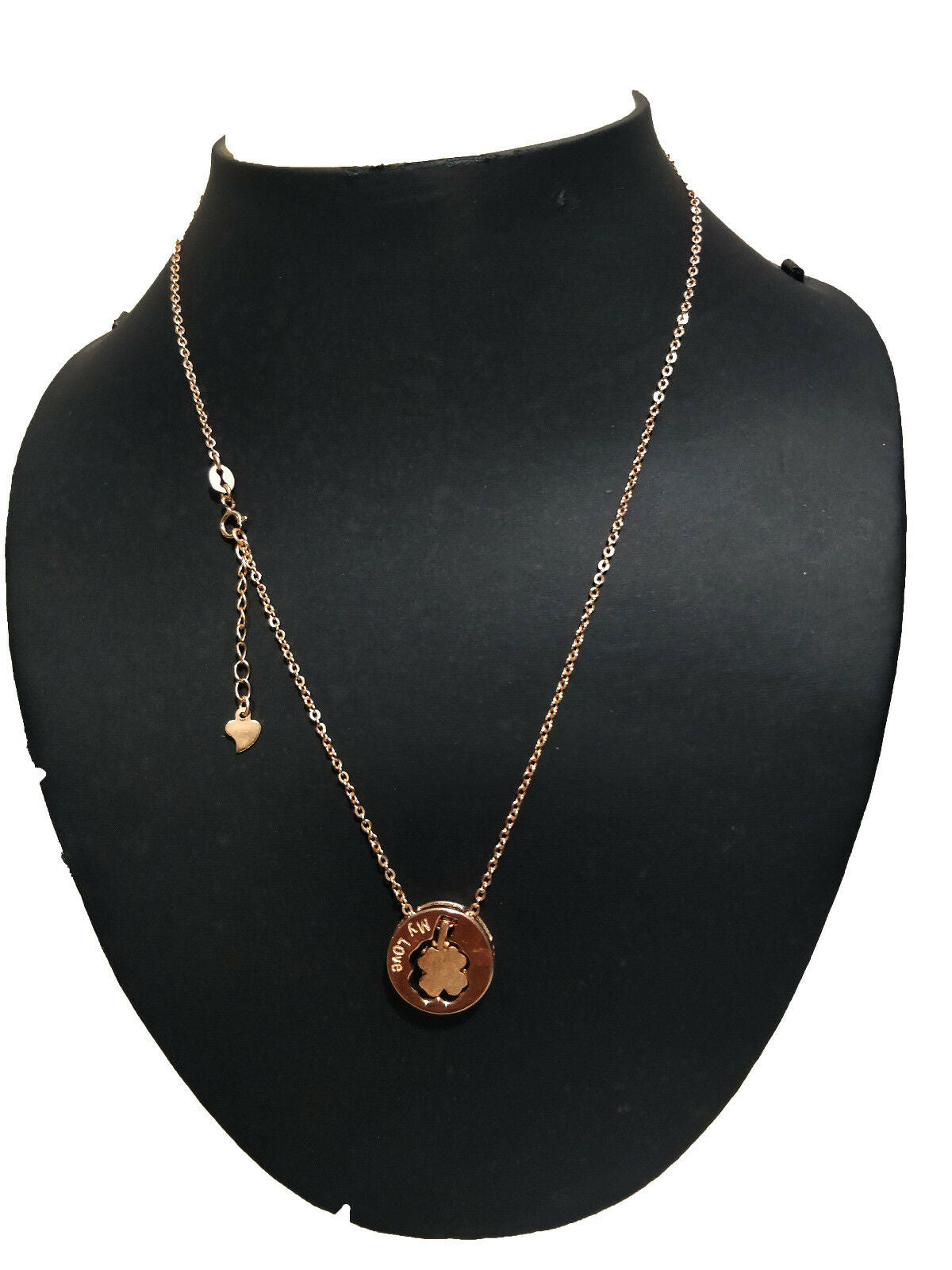 14k Rose Gold Over 925 Sterling Silver MY LOVE Flower Circle Pendant 16" W/Chian - atjewels.in