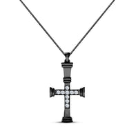 Black Rhodium 925 Sterling Silver Round Cut White Cubic Zircon Cross Pendant - atjewels.in