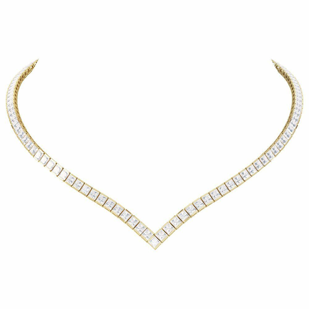 14k Solid Yellow Gold Over 50CT Prncess Cut D/VVS1 Diamond Tennis 16" Necklace - atjewels.in