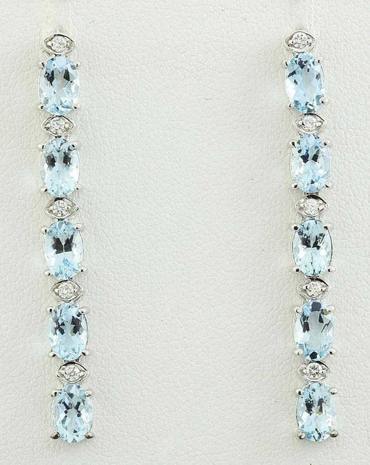 4 CT Oval Cut Aquamarine 14k White Gold Over Diamond Single Row Drop Earrings - atjewels.in
