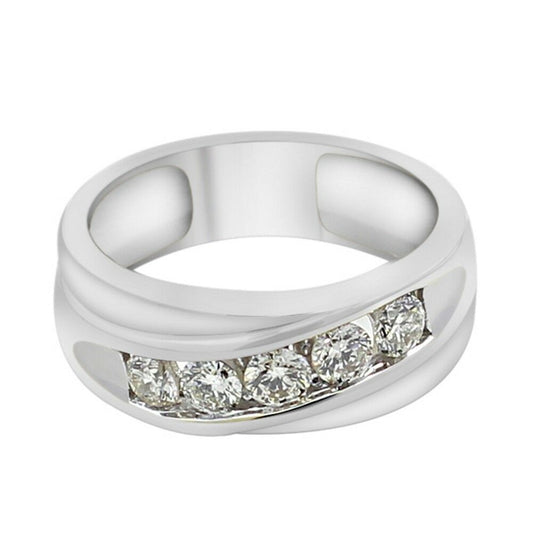 1/2CT Round Cut Diamond Five-Stone 14k White Gold Finish Wedding Band Men's Ring - atjewels.in