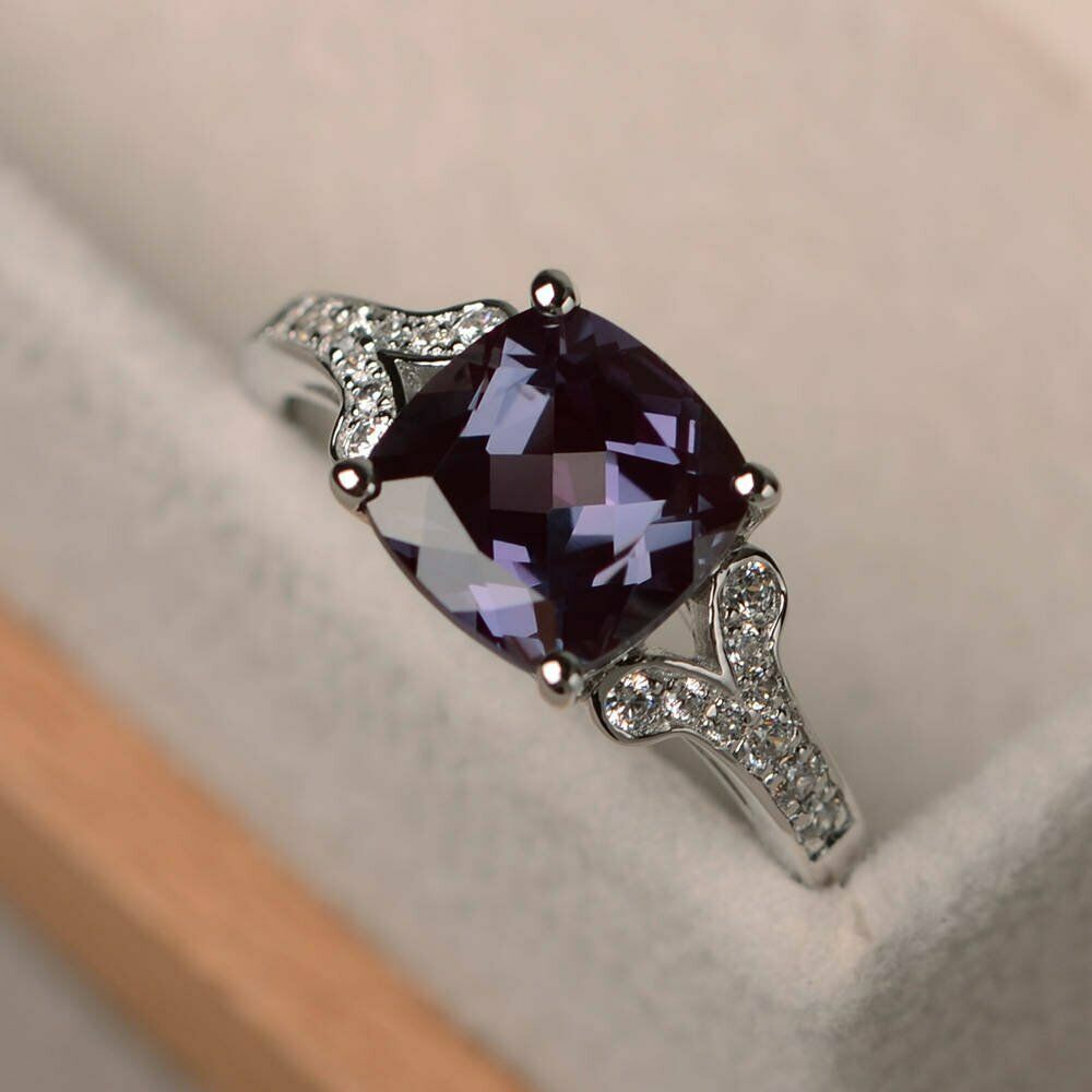 2 CT Cushion Cut Alexandrite 14k White Gold Over Solitaire Bridal Diamond Ring - atjewels.in