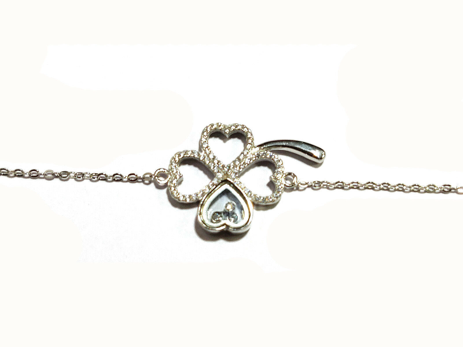 14k White Gold Over 1/2 CT Round Cut Diamond Clover Adjustable 6" Bracelet - atjewels.in