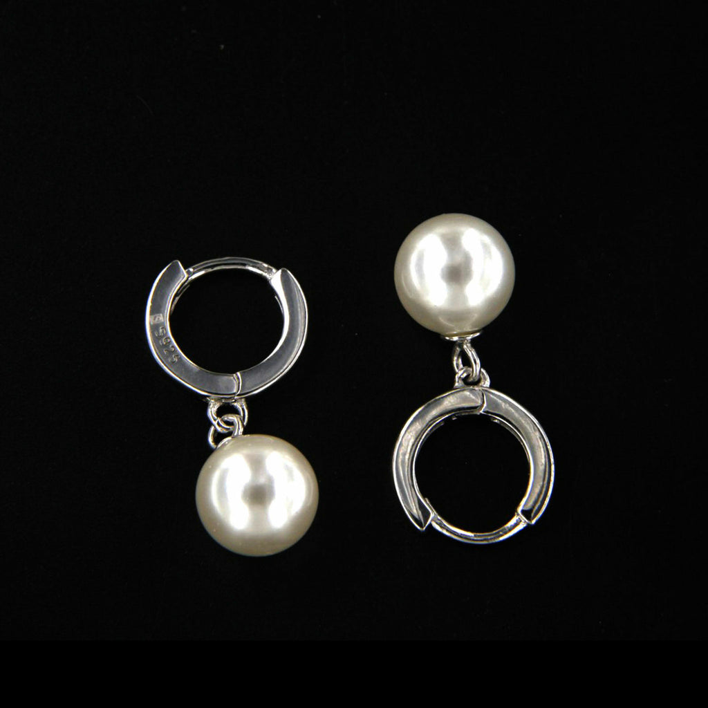 Simple Attractive .925 Sterling Silver White Pearl Hoop with Dangle Earrings - atjewels.in