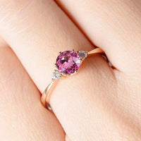1/2 CT Round Cut Tourmaline 14k Rose Gold Over Diamond 3-Stone Anniversary Ring - atjewels.in