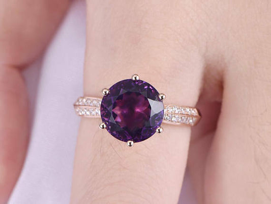 2 CT Round Cut Amethyst & Diamond Solitaire W/Accents Engagement Wedding Ring - atjewels.in