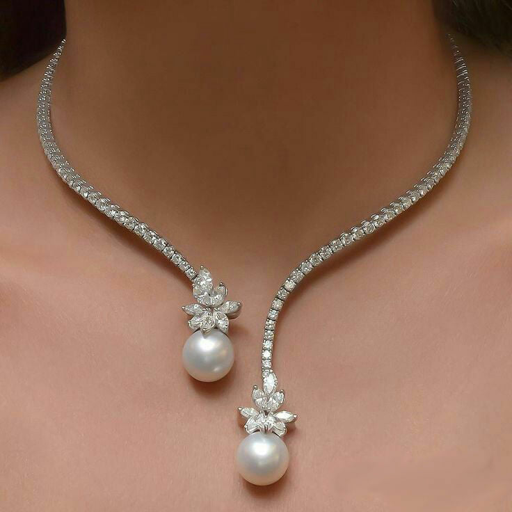 30 CT Round Cut Freshwater Pearl & Diamond Women's Necklace Wedding Party Gift - atjewels.in