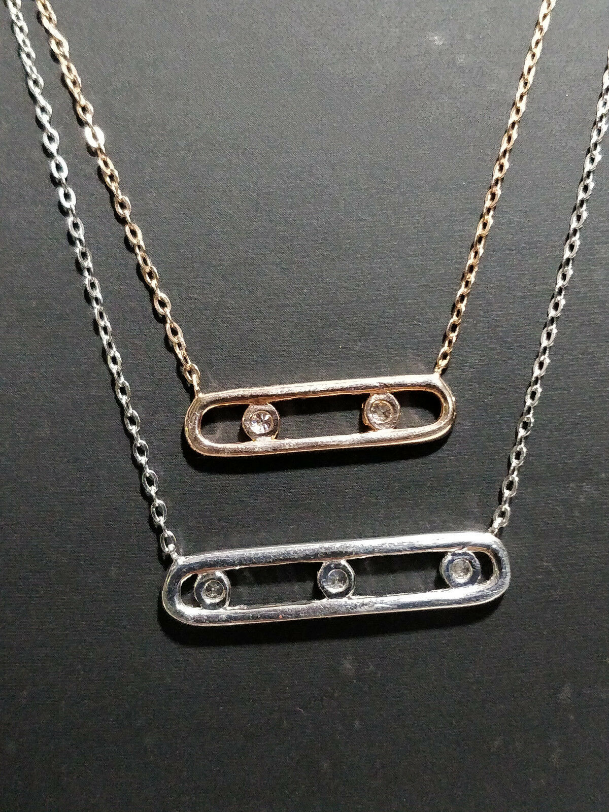 Round Cut Diamond 14k Two Tone Gold Over Horizontal Bar Pendant 16" W/Chain - atjewels.in