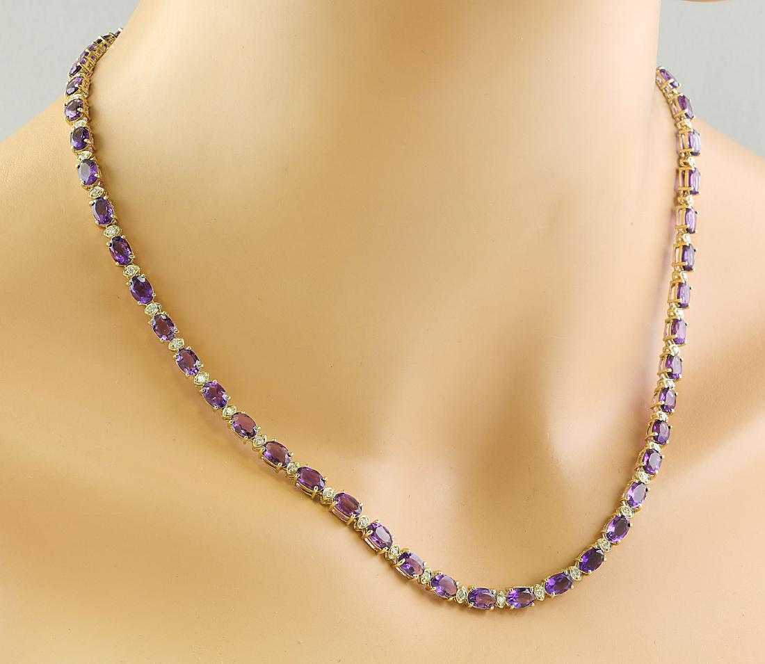 25 CT Oval Cut Amethyst 14K Yellow Gold Over Diamond Tennis Bridal 18" Necklace - atjewels.in
