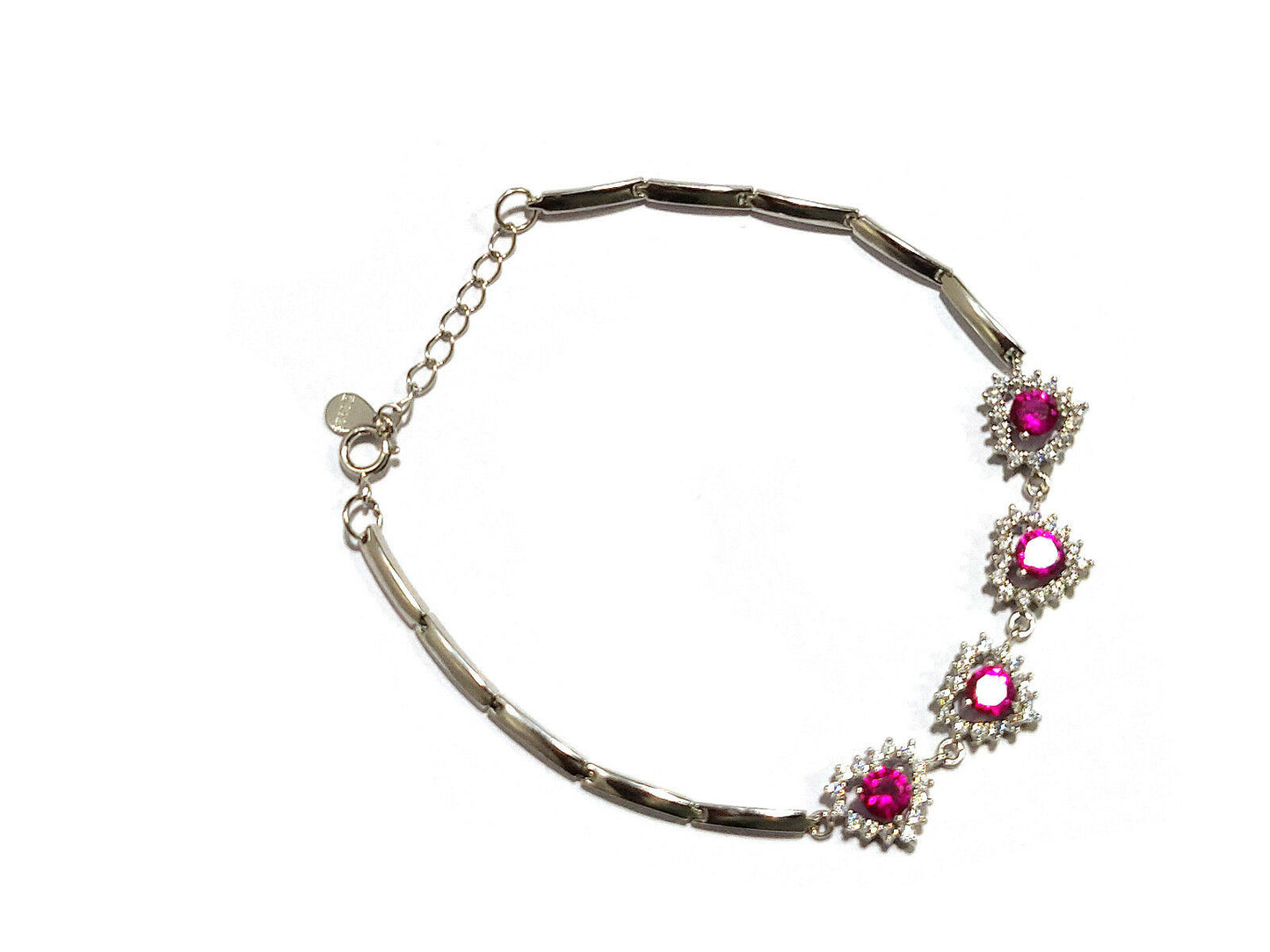 2 CT Round Cut Pink Sapphire 14k White Gold Over Diamond Love Heart 6" Bracelet - atjewels.in