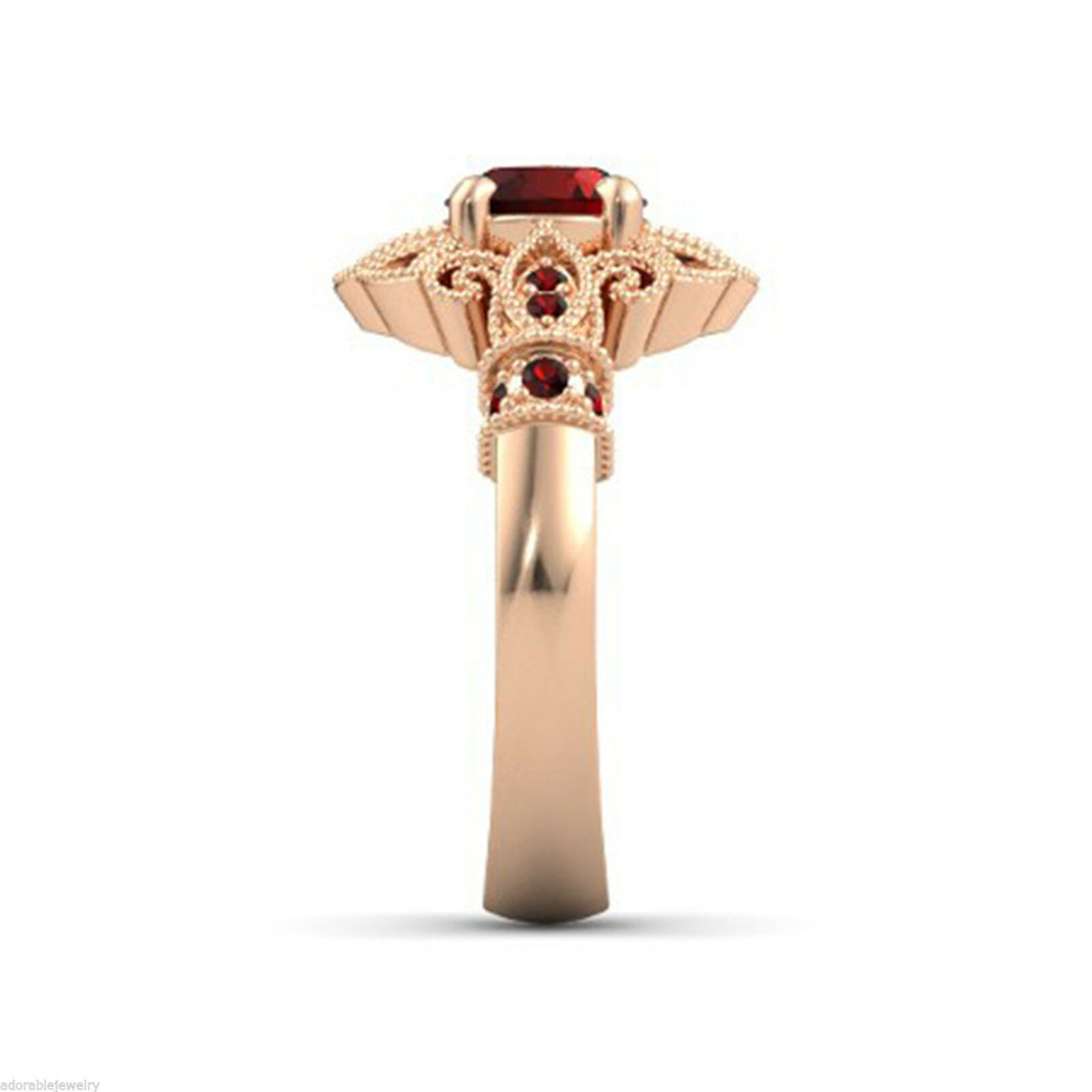 14k Rose Gold Over Round Cut Red Garnet Disney Princess Engagement Women's Ring - atjewels.in