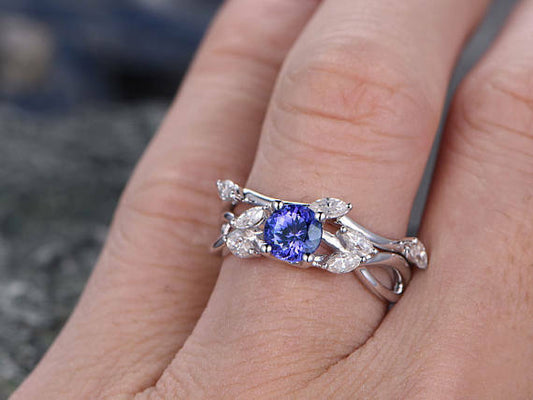 1 CT Round Cut Blue Tanzanite 14k Solid White Gold Over Diamond Wedding Ring Set - atjewels.in