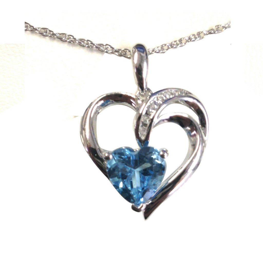 14k White Gold Over Diamond Heart Cut Blue Topaz Pendant & Earrings Jewelry Set - atjewels.in