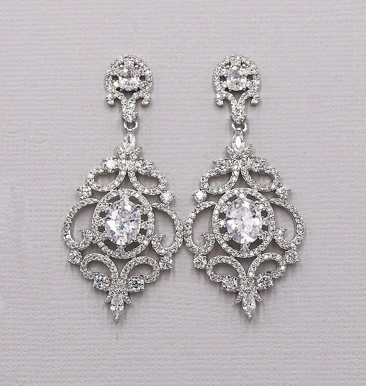 3 CT Oval Round Cut Diamond 14k White Gold Over Cluster Chandelier Drop Earrings - atjewels.in