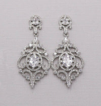 3 CT Oval Round Cut Diamond 14k White Gold Over Cluster Chandelier Drop Earrings - atjewels.in