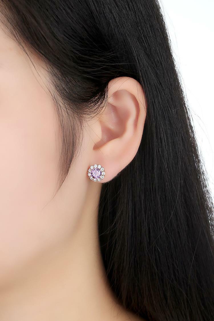 14k Rose Gold Over Round Cut Diamond Crystal Stud Solitaire Engagement Earrings - atjewels.in